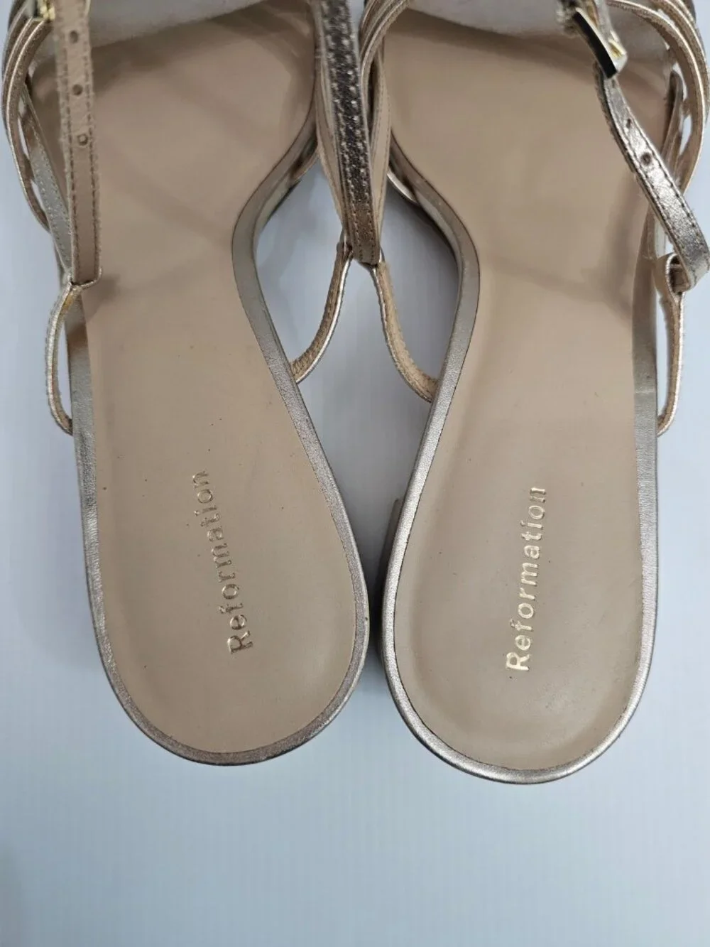 Reformation Eleonora Slingback Sandal Size 11 Gold Leather Square Toe Block Heel